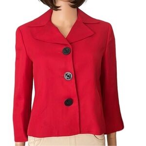 Lauren Ralph Lauren Red 100% Linen 3/4 Length Sleeve 3 Botton Nautical Blazer